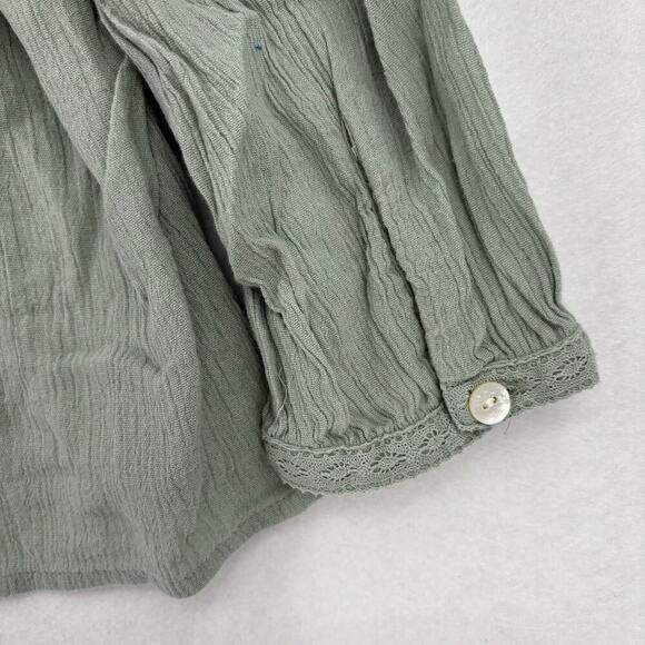 J. Jill Blouse Size S Green Boho Crinkle Texture Oversized Crochet Lace Trim - Picture 7 of 11
